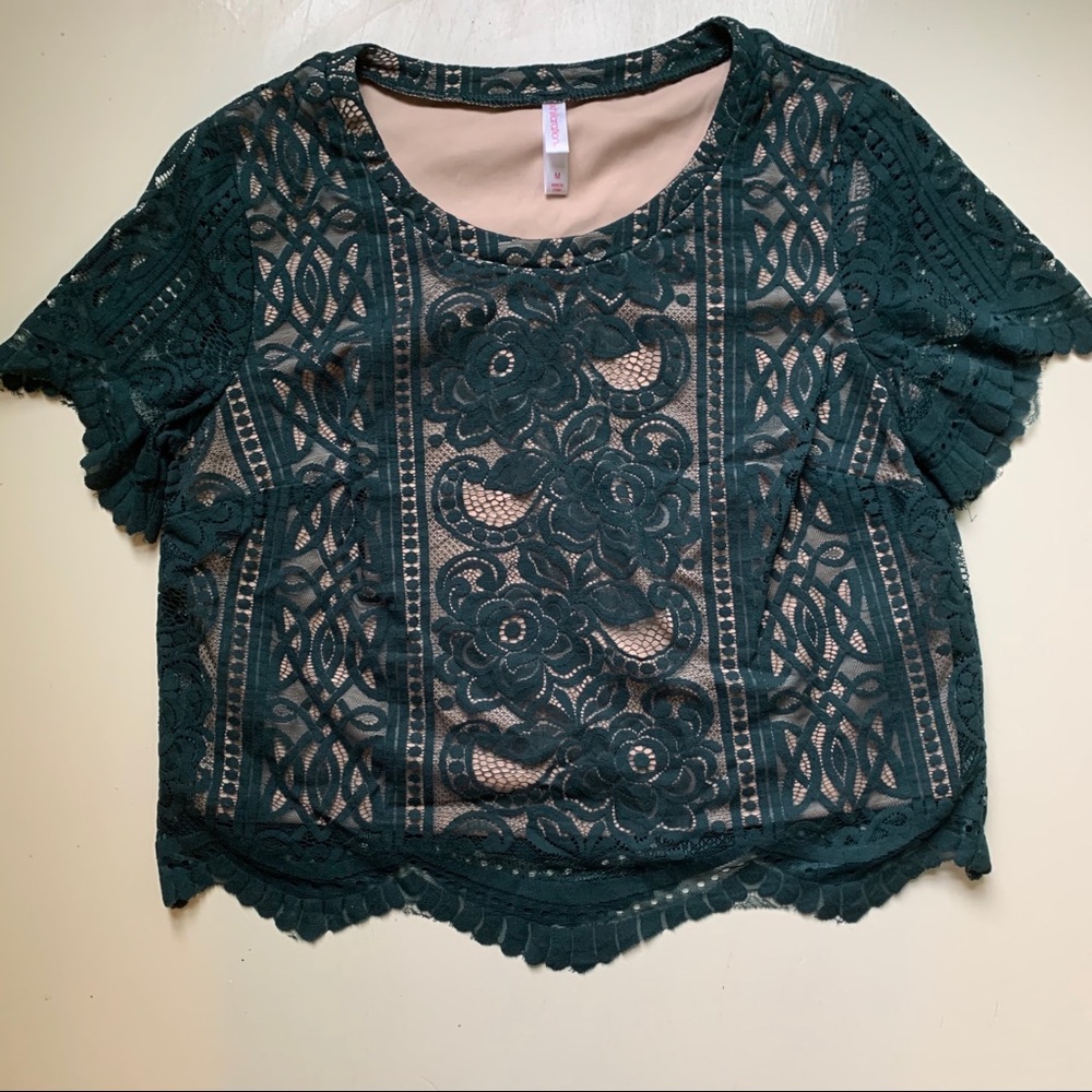 Green and nude crop top